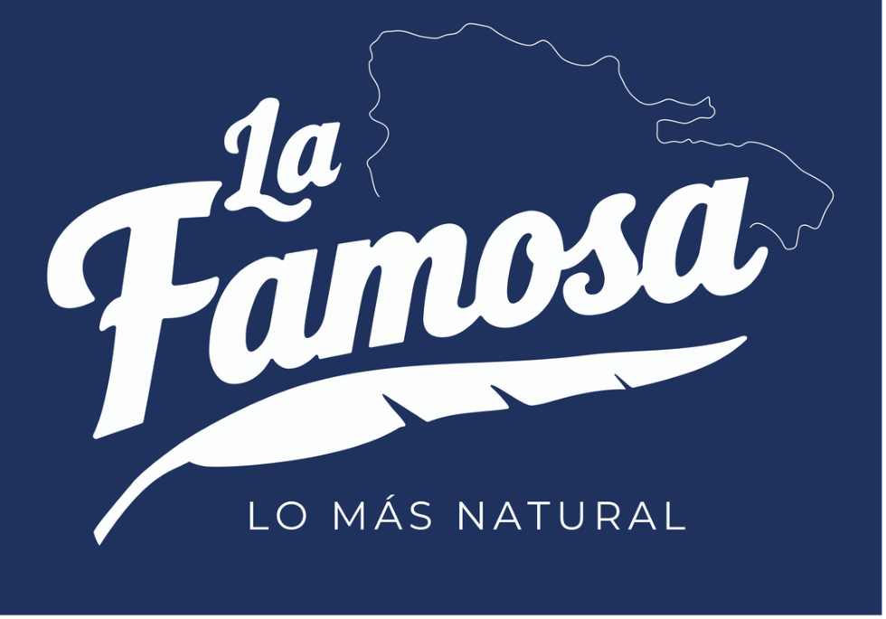 Logotipo La Famosa sobre fondo azul marino