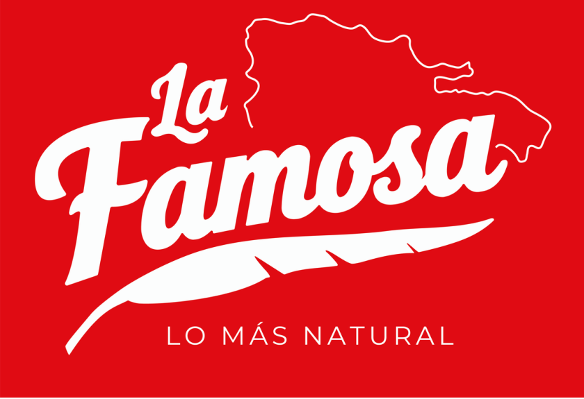 Lockup del logotipo La Famosa sobre fondo rojo