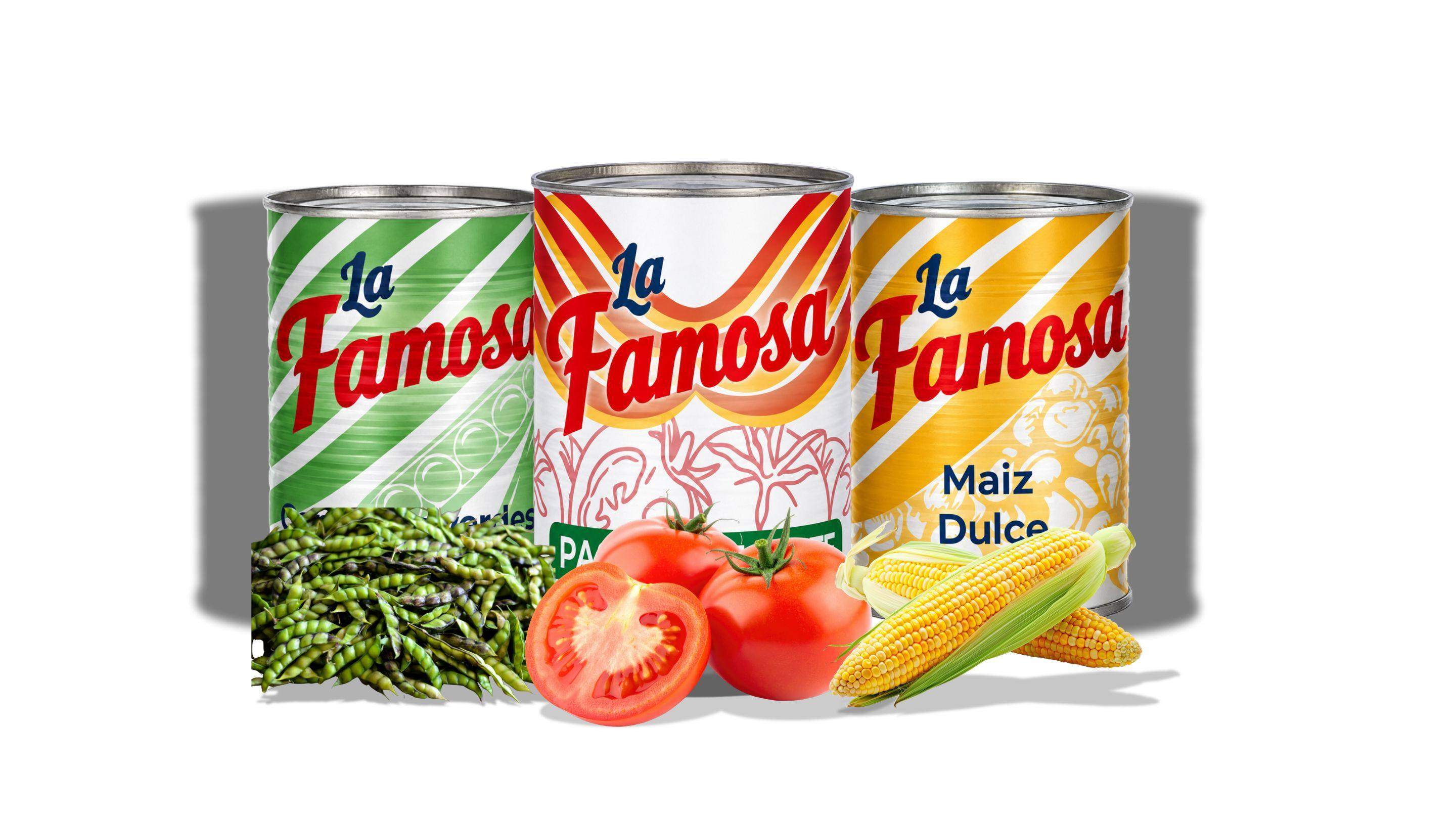 Vegetales enlatados La Famosa: vainitas, pasta de tomate y maíz dulce