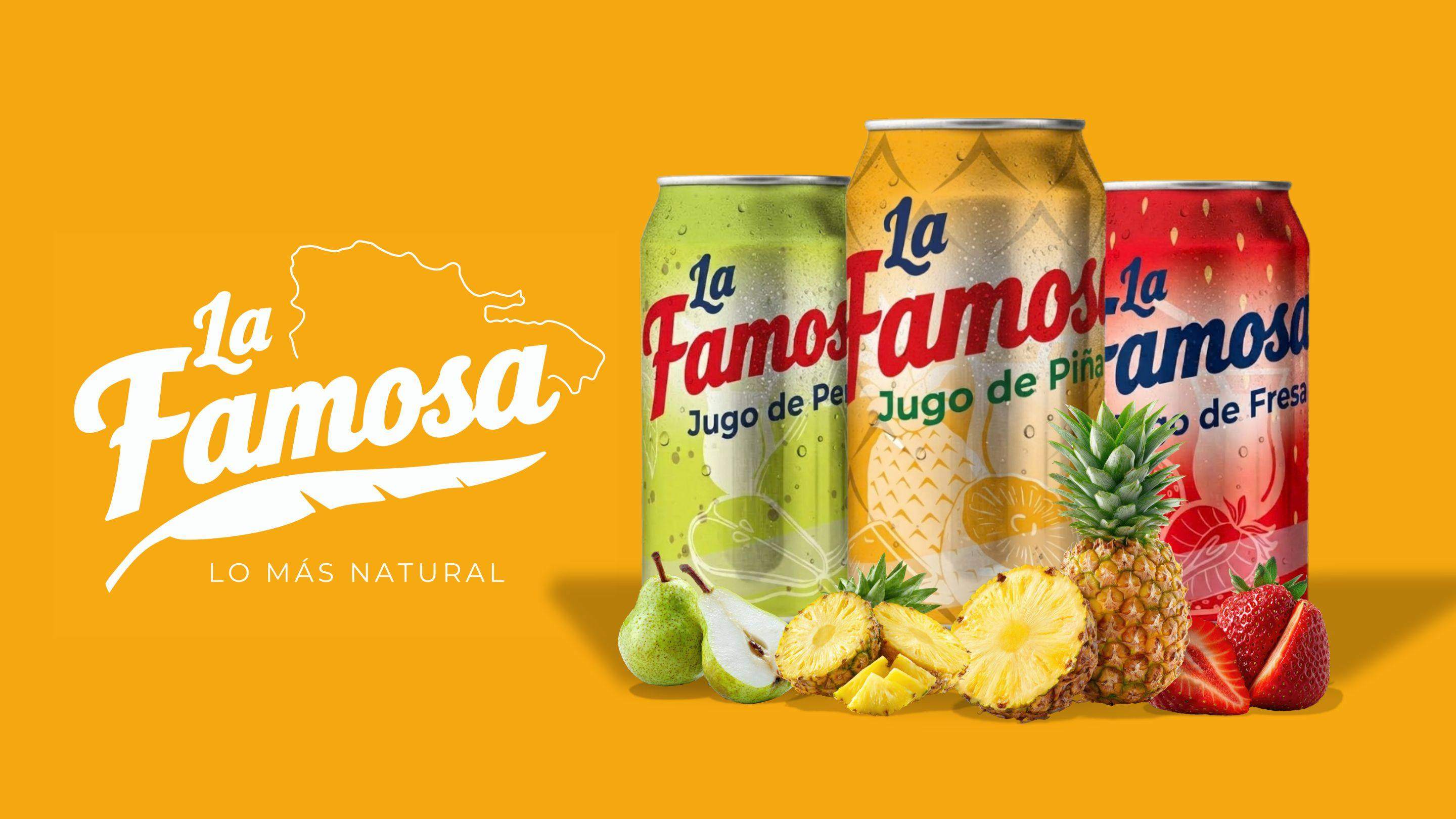Línea de jugos La Famosa: pera, piña y fresa